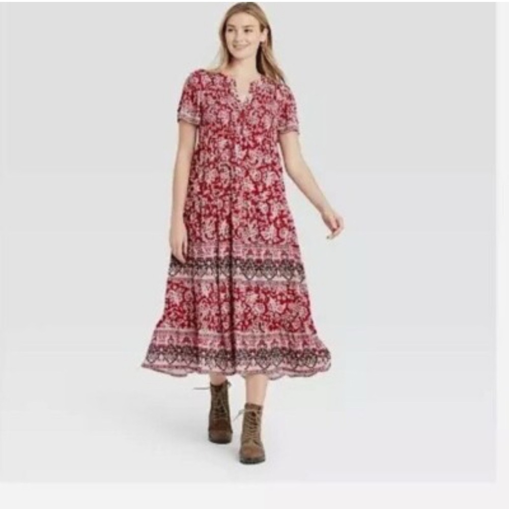 Knox Rose Red and White Flutter Sleeve Midi Dress - Picture 1 of 7